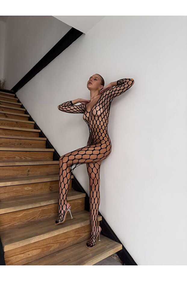 Midnight Eclipse Oval Desen Vücut Çorabı