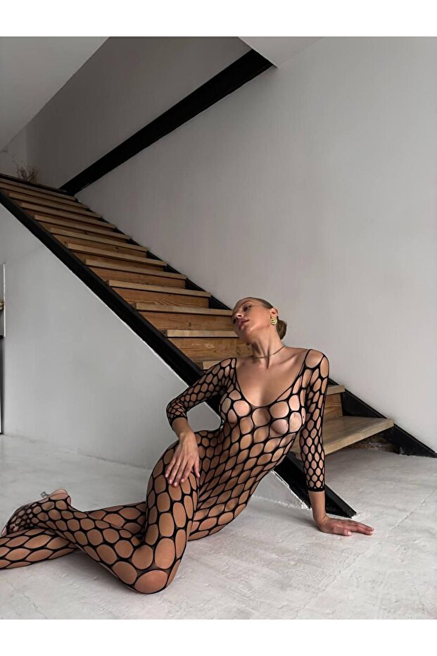 Midnight Eclipse Oval Desen Vücut Çorabı