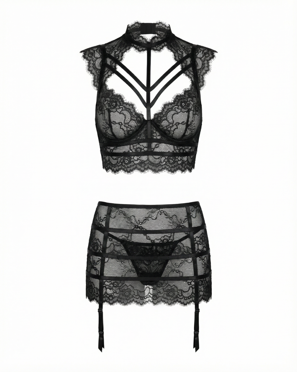 Siyah Dantel Choker Detaylı Jartiyer Takım - LV8209