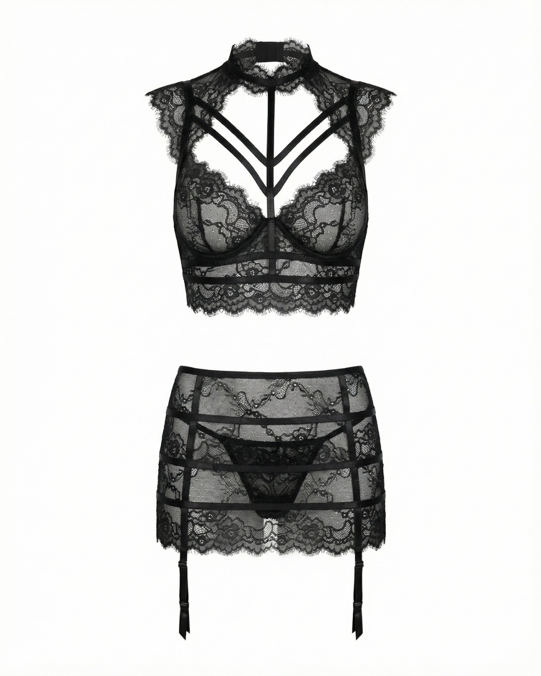 Siyah Dantel Choker Detaylı Jartiyer Takım - LV8209