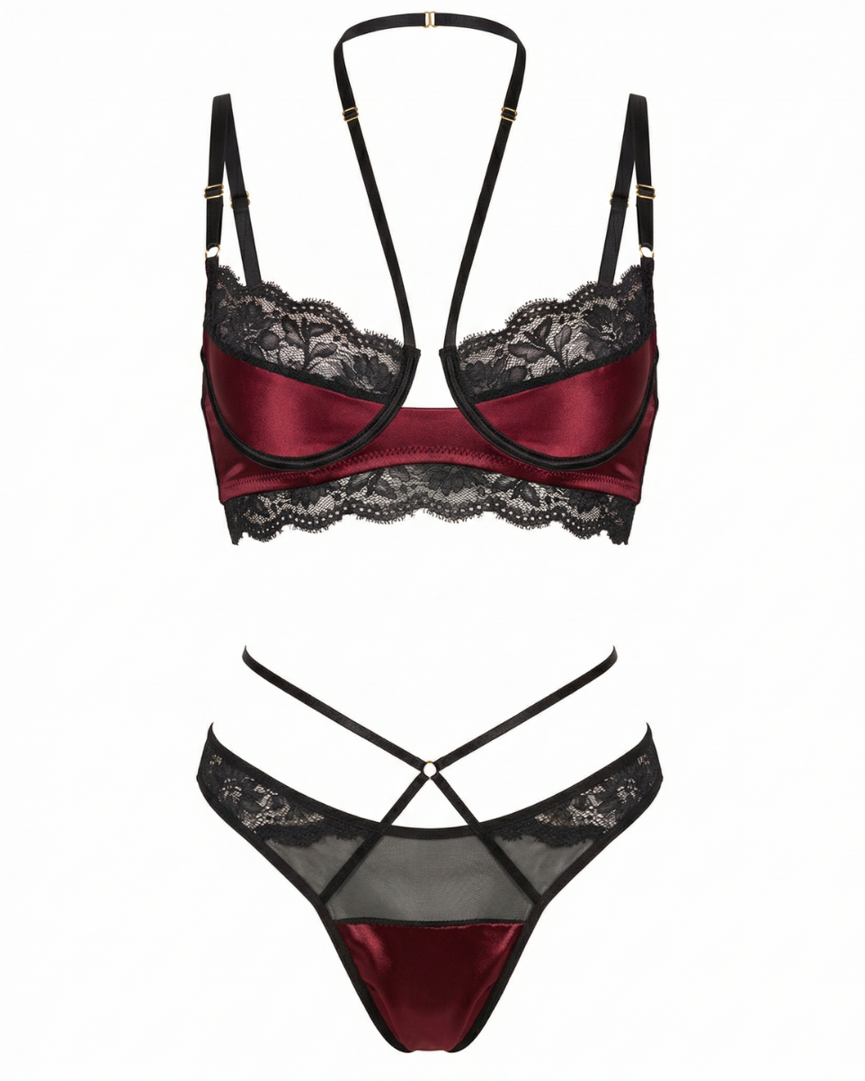 Bordo Siyah Dantel Detaylı Bralet Takım - LV8623