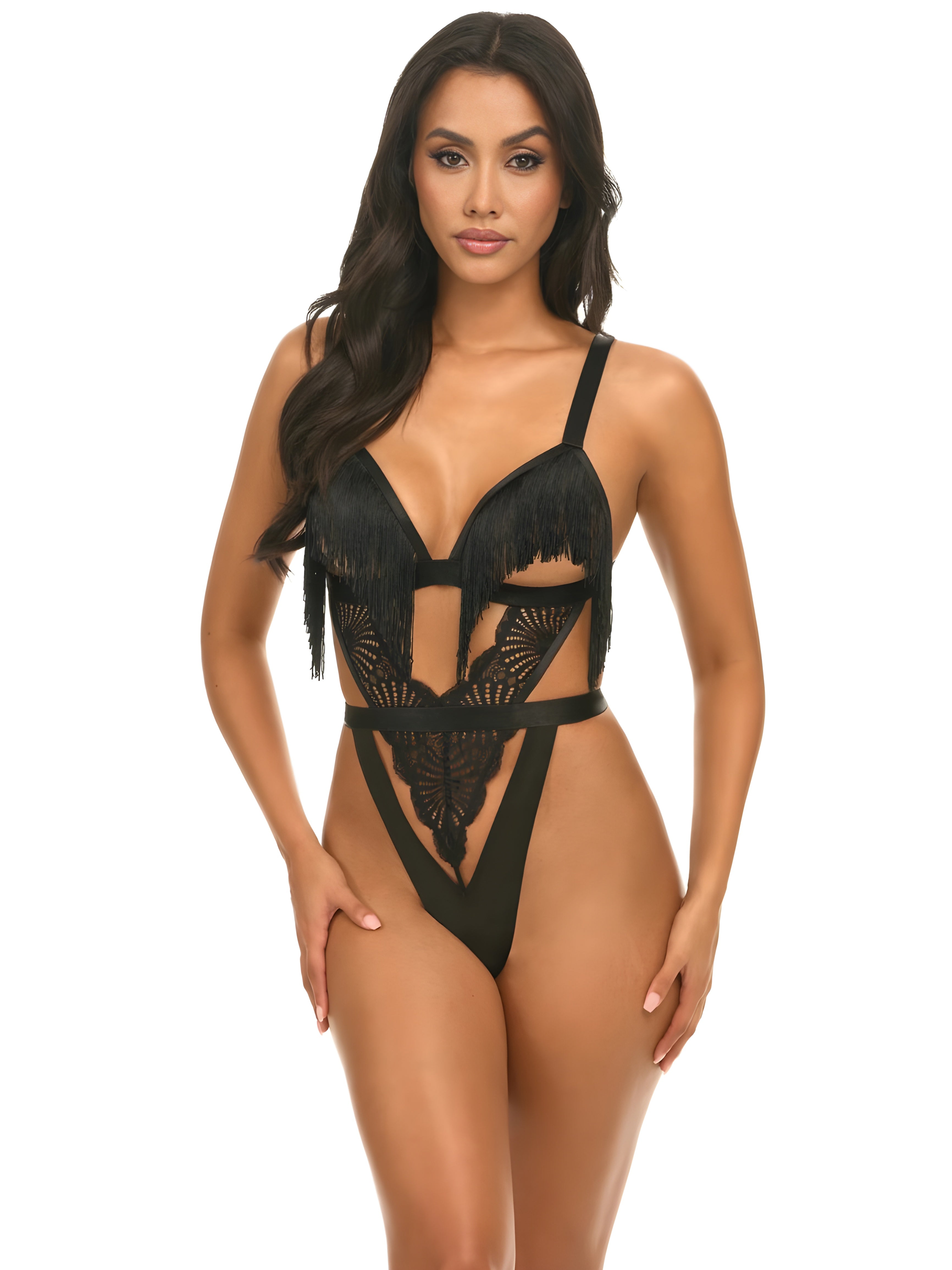 Siyah Püskül Detaylı Transparan Body -LV8629