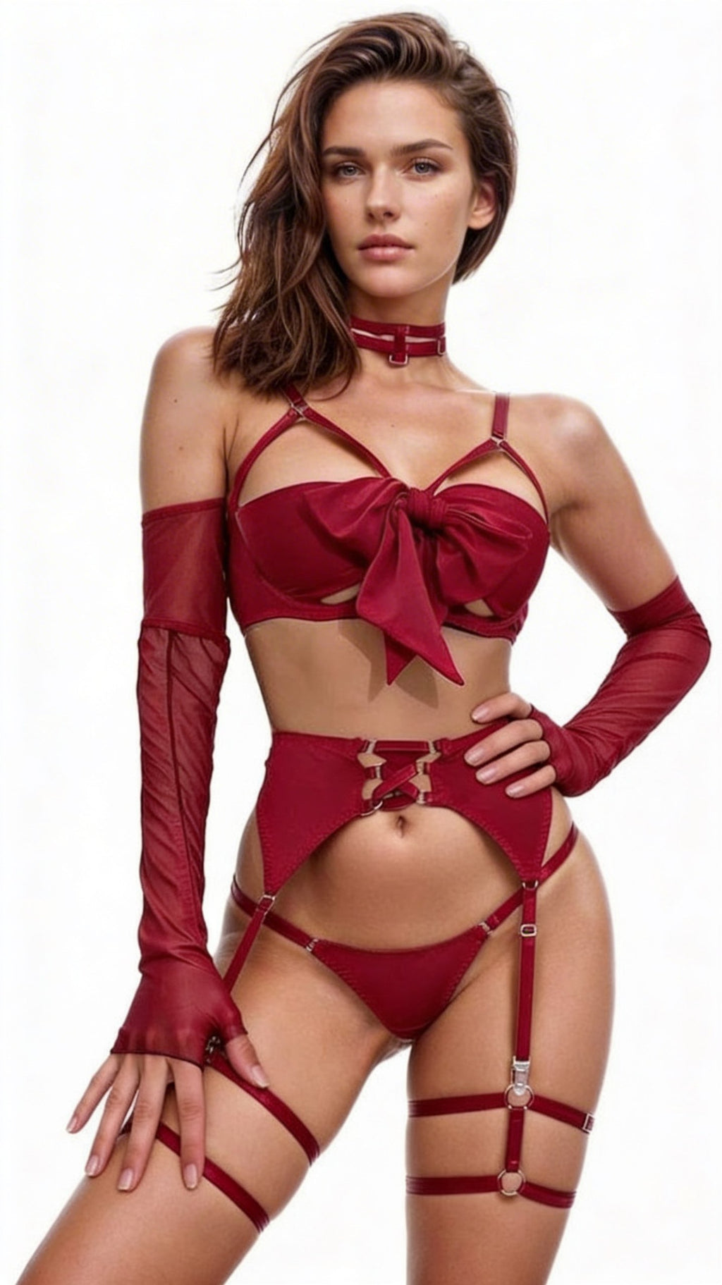 Red Velvet Fiyonk Detaylı Jartiyer Takım - LV8632