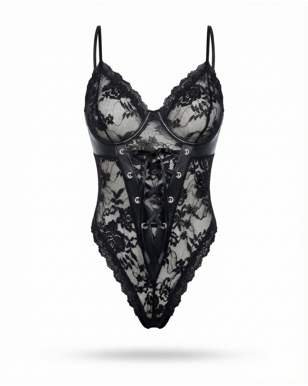 Siyah Dantel Korse Detaylı Transparan Body - LV8633