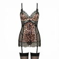 Leopar Dantel Jartiyerli Gecelik Set - LV8354