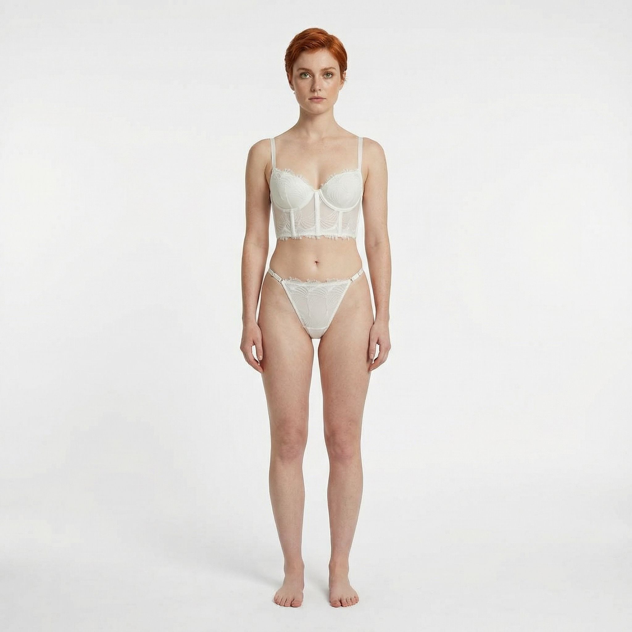 Beyaz Saçaklı Bustiyer Takım - Dantel Detaylı