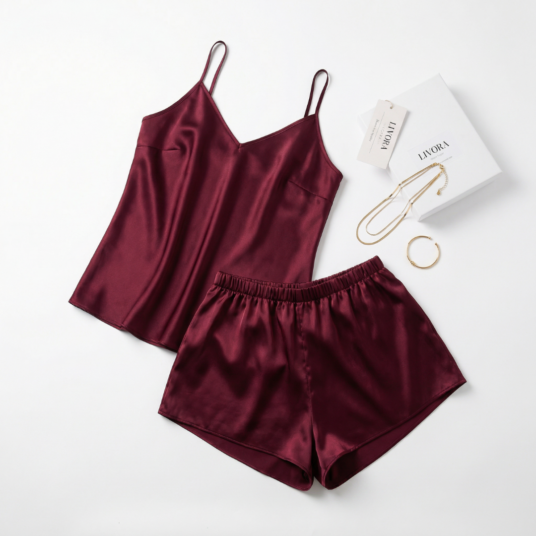 Bordo Saten Dantel Detaylı Kısa Gecelik