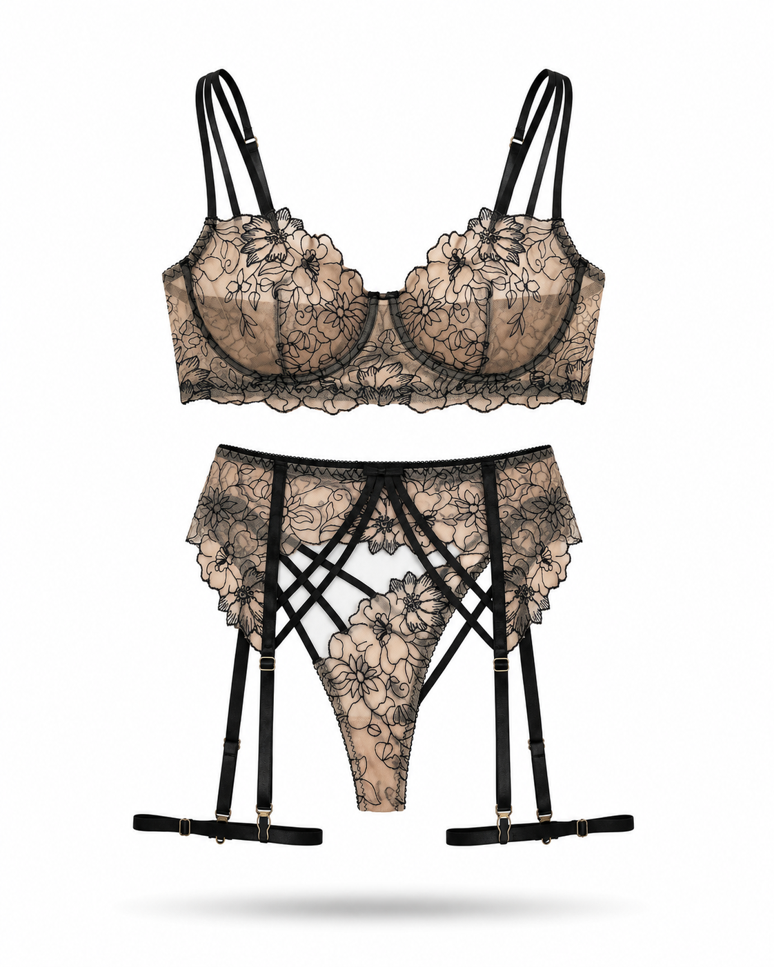 Noir Blossom Jartiyer Takım (3'lü Set)