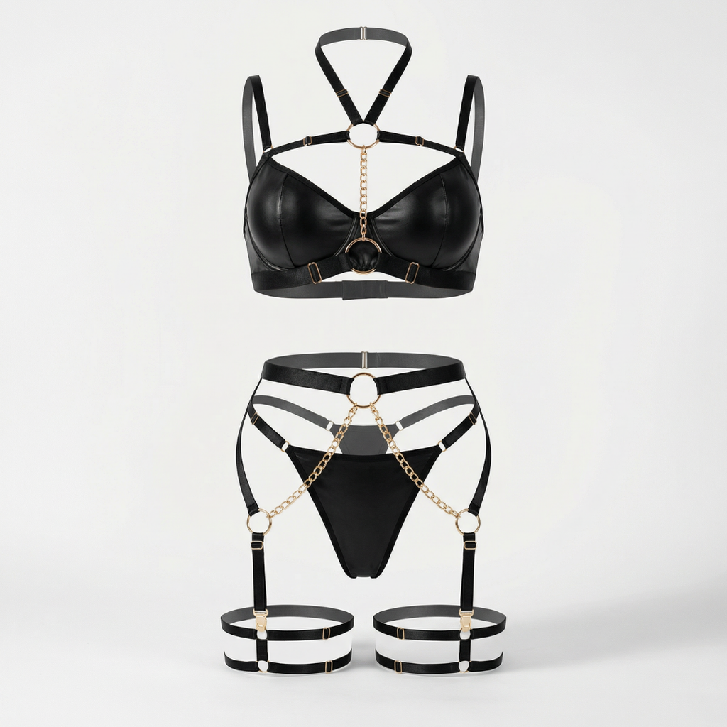 Zincirli Harness Detaylı 4’lü Fantazi İç Giyim Seti