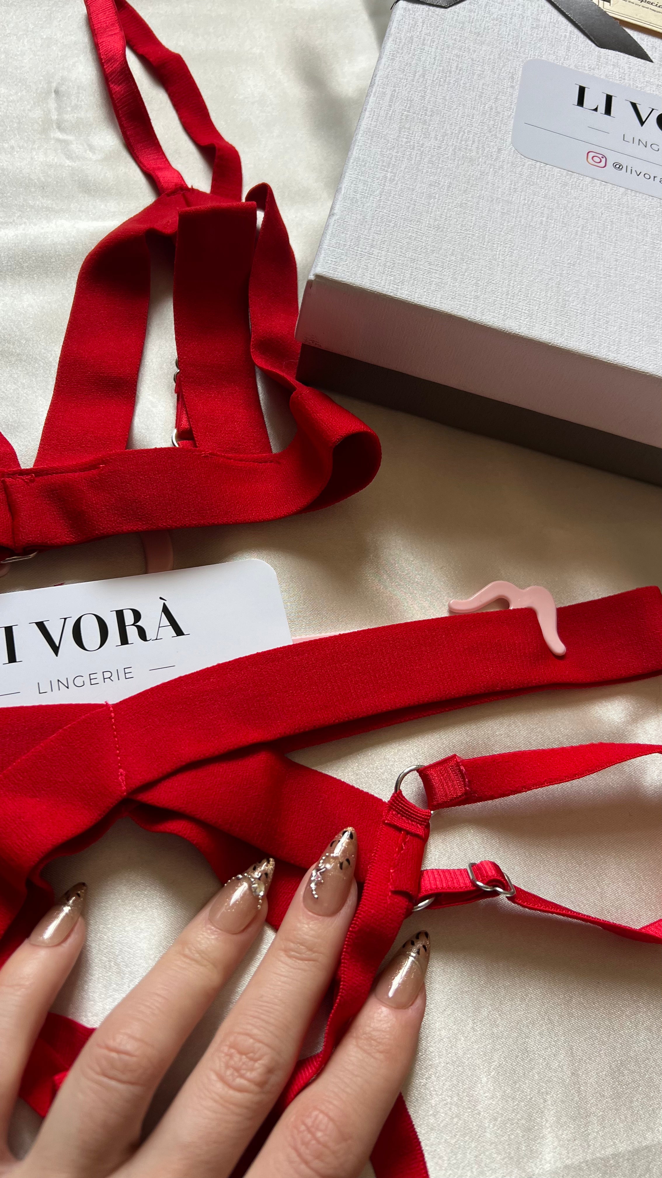 Fantezi İç Çamaşırı Kırmızı - Özel Bölgeler Açık