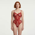 Kırmızı Dantel Transparan Bodysuit