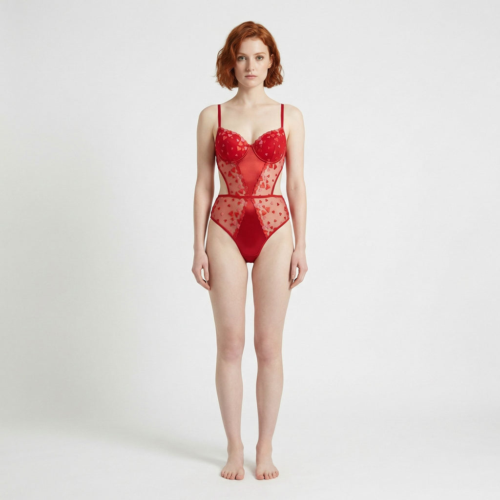 Kırmızı Kalp Detaylı Body