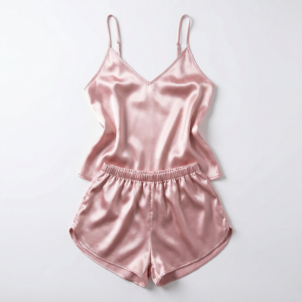 Pembe Saten Dantel Detaylı Kısa Gecelik