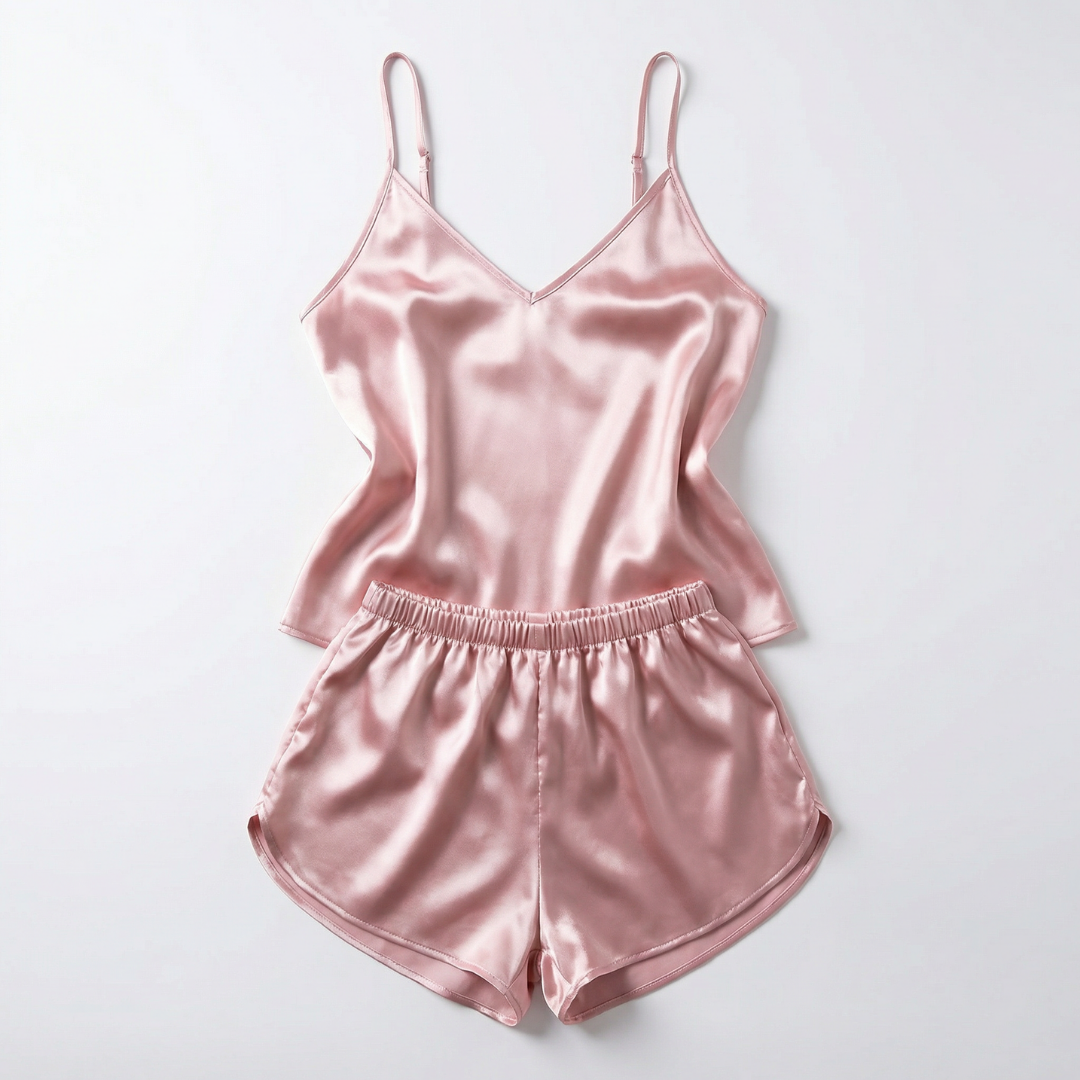 Pembe Saten Dantel Detaylı Kısa Gecelik