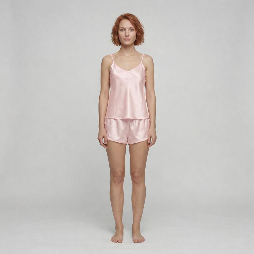 Pembe Saten Dantel Detaylı Kısa Gecelik