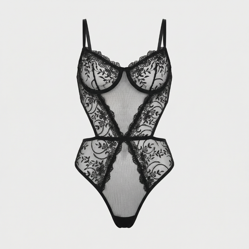 Siyah Çiçek Dantel Body – Şık ve Feminen