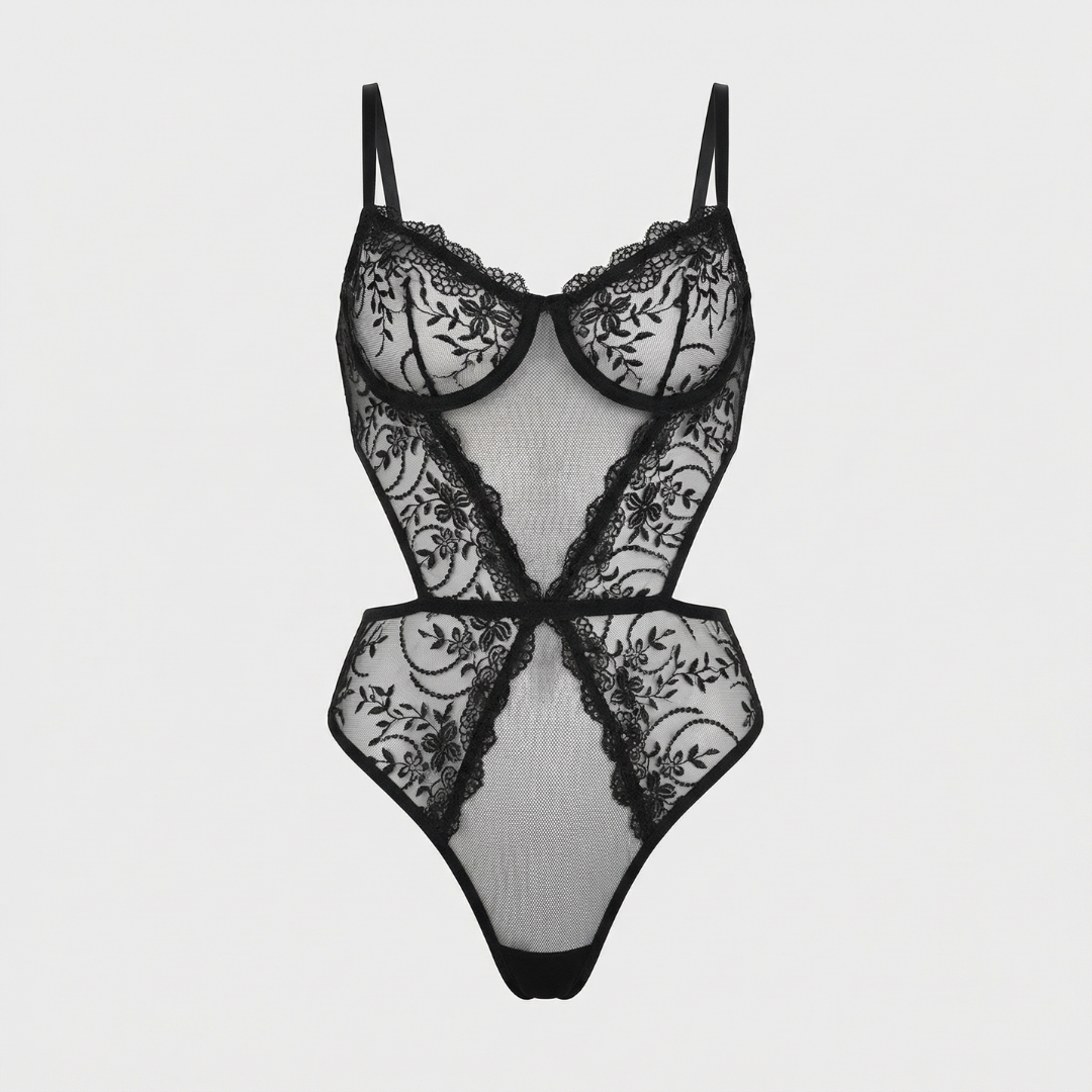 Siyah Çiçek Dantel Body – Şık ve Feminen