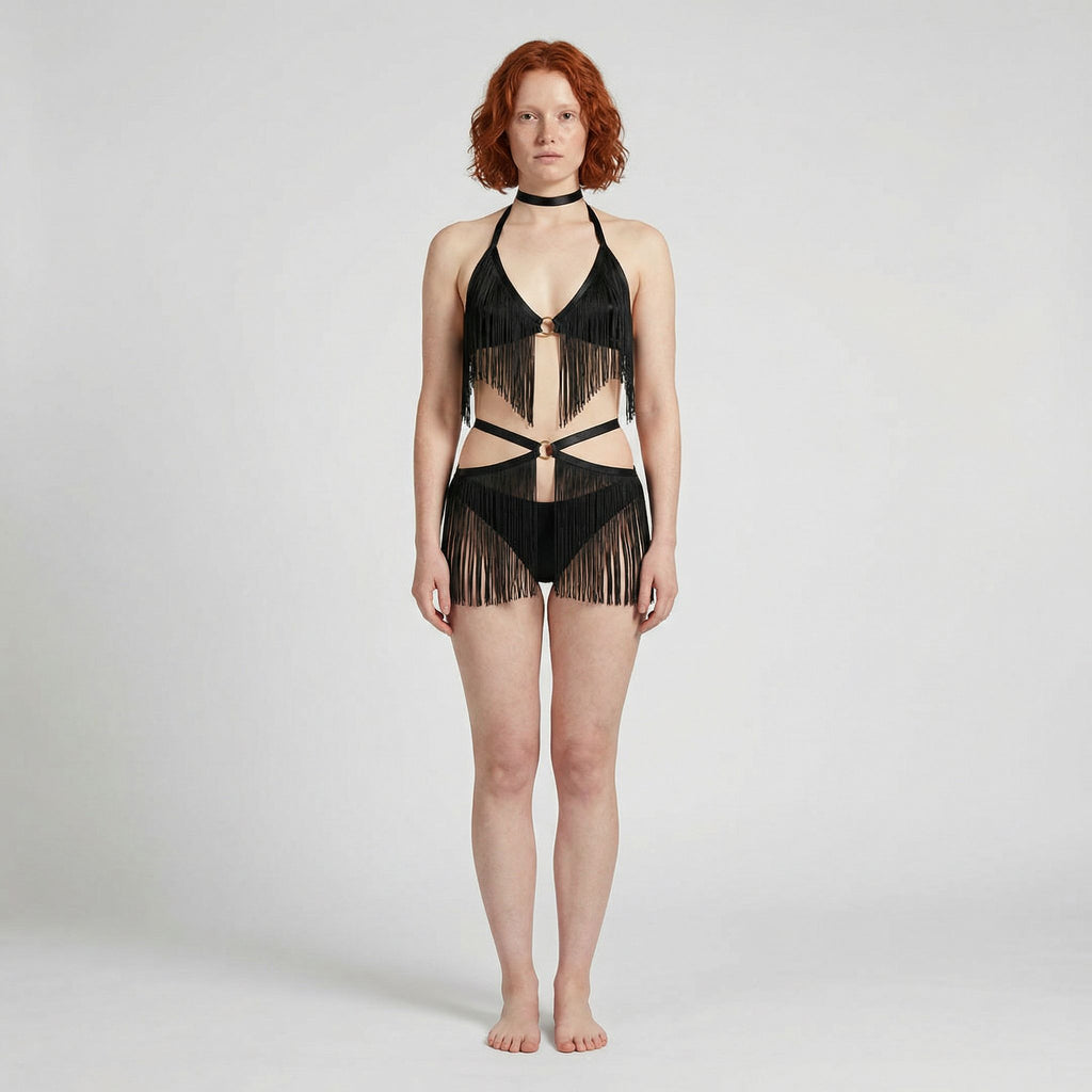 Noir Fringe Özel Tasarım Püsküllü Takım