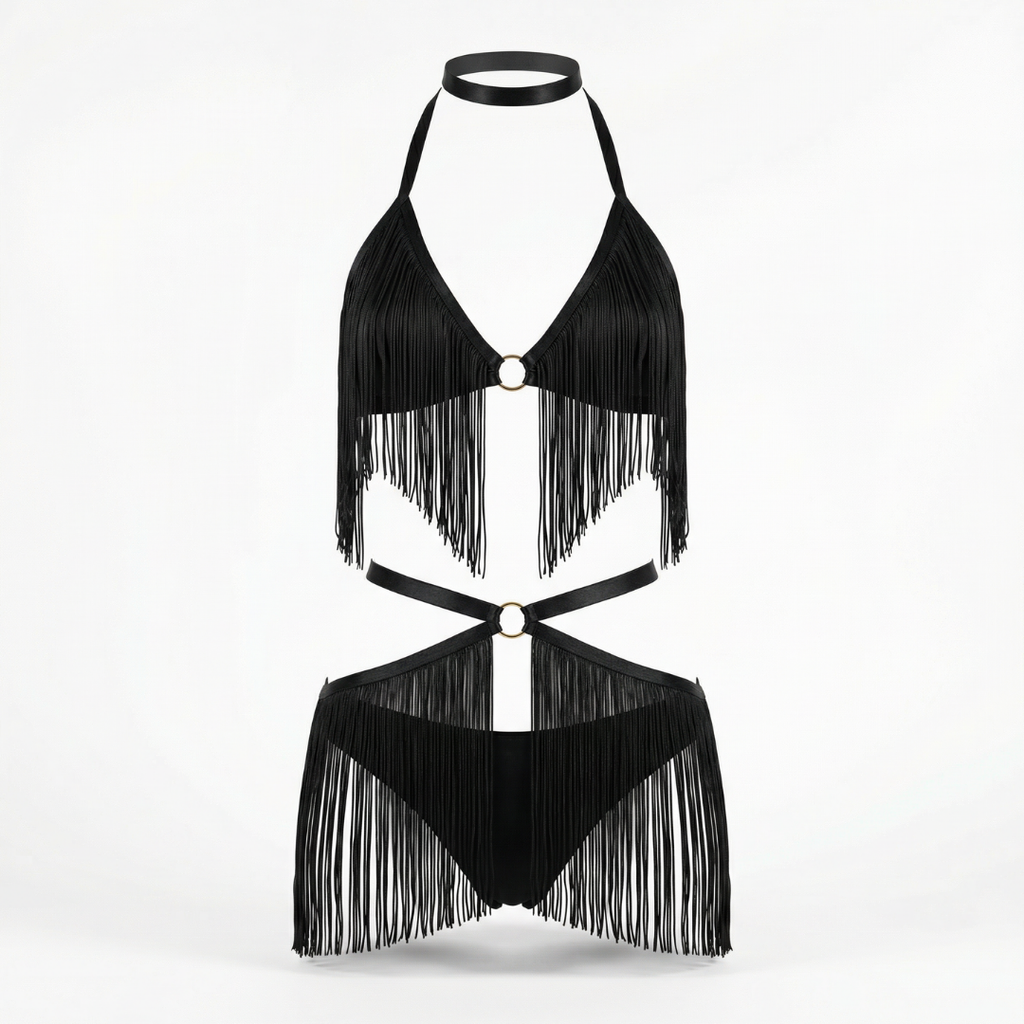 Noir Fringe Özel Tasarım Püsküllü Takım