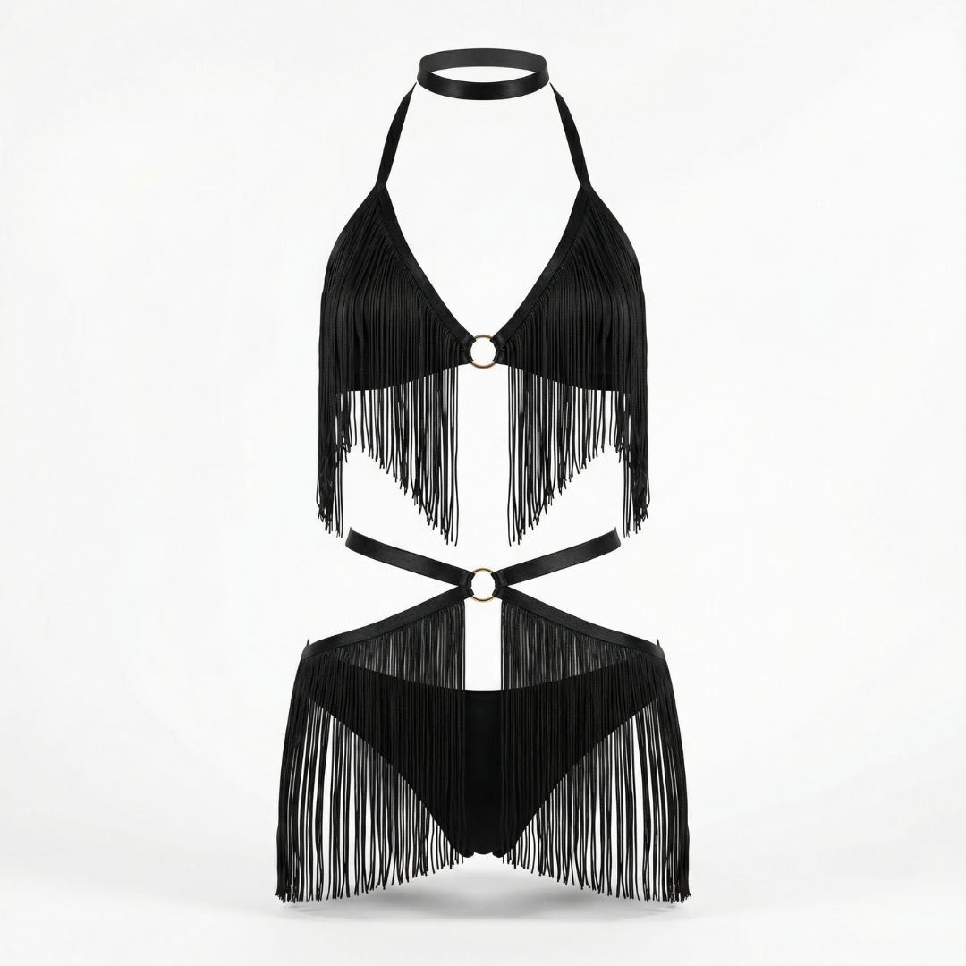 Noir Fringe Özel Tasarım Püsküllü Takım
