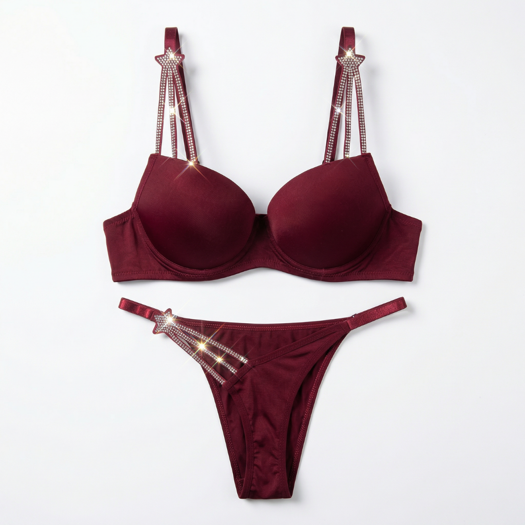 Taş Askılı Bordo Seksi Sütyen & Tanga Takım