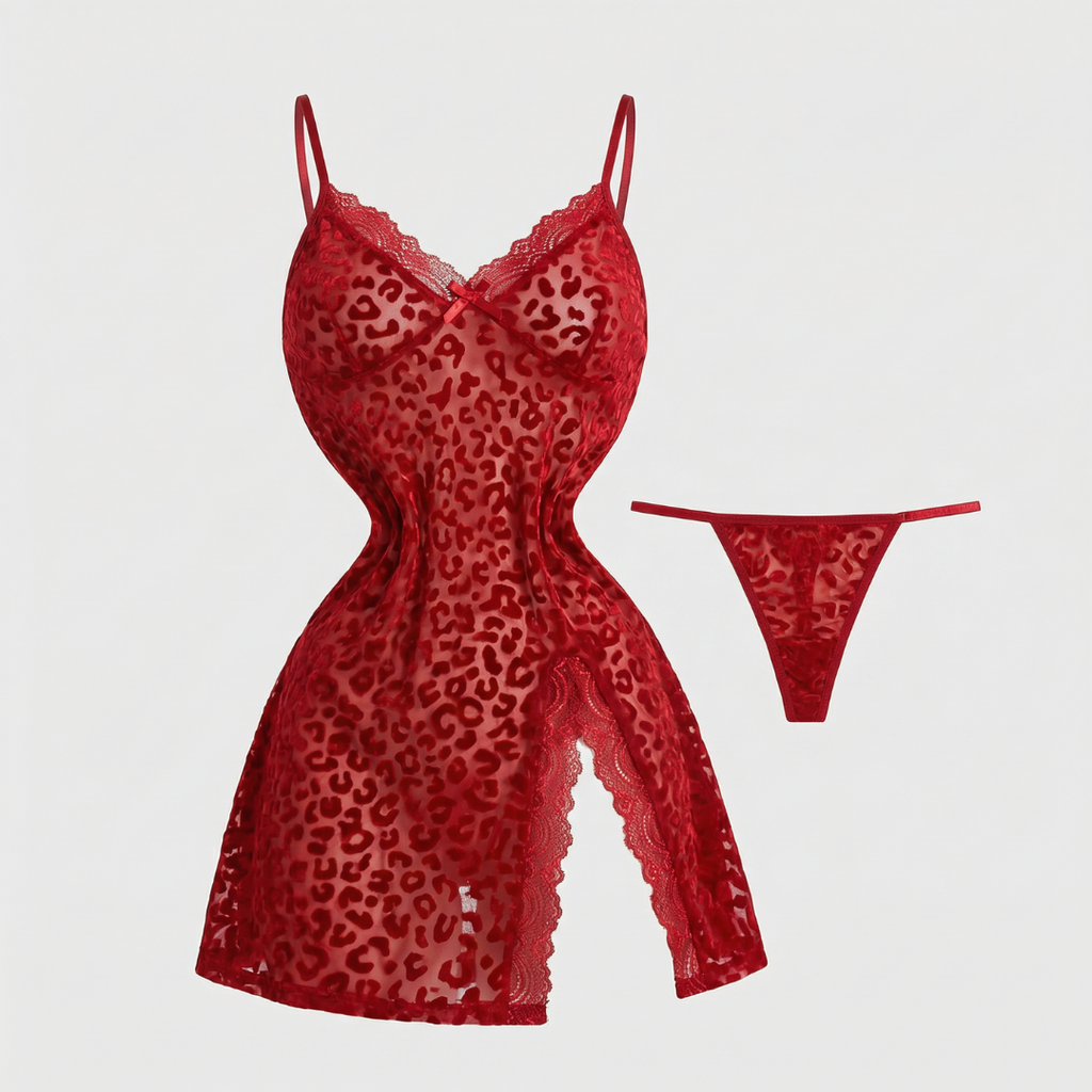 Kırmızı Leopar Mini Babydoll