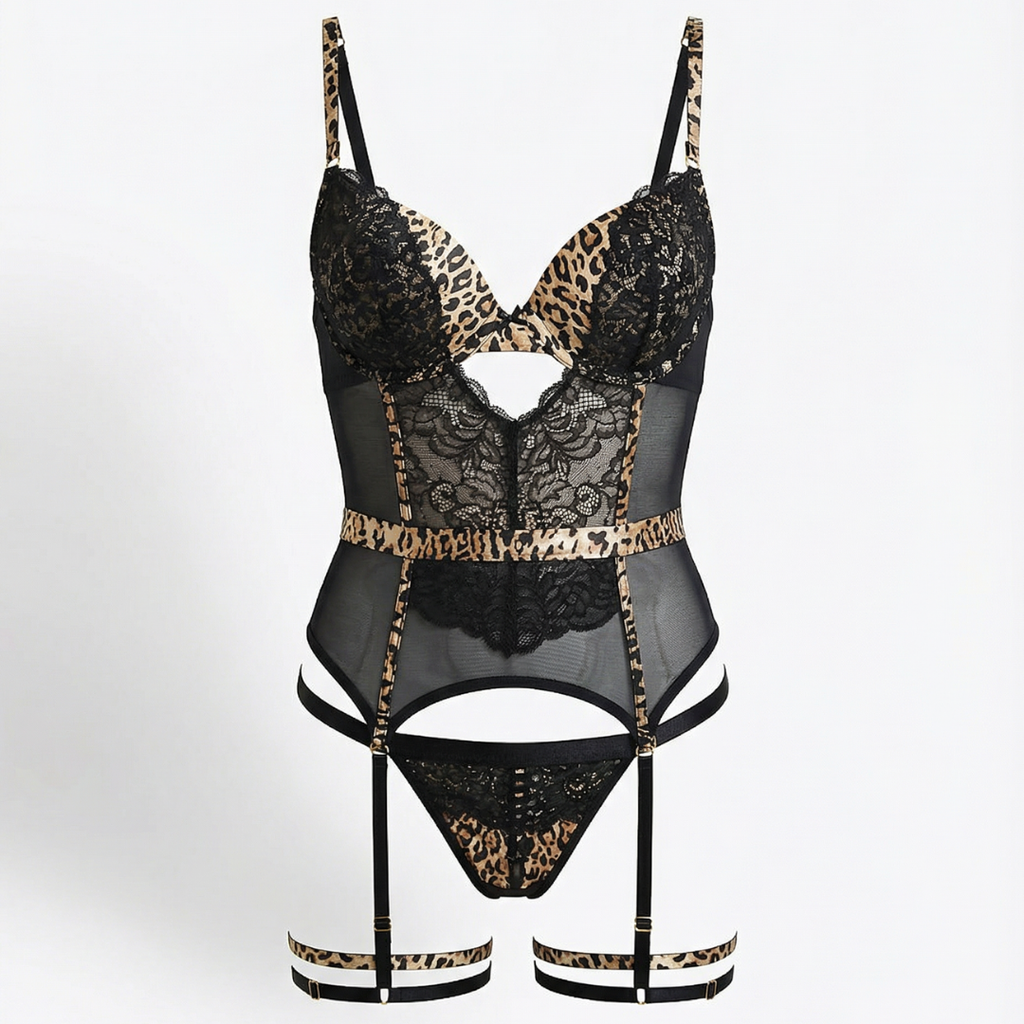 Leopar & Siyah Dantel Detaylı Jartiyer