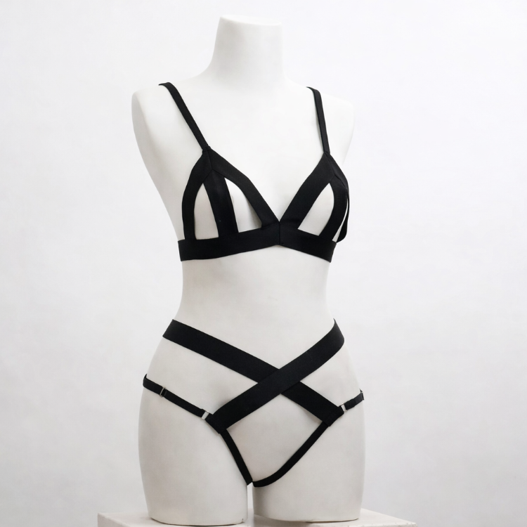 Fantezi İç Çamaşırı Siyah - Özel Bölgeler Açık