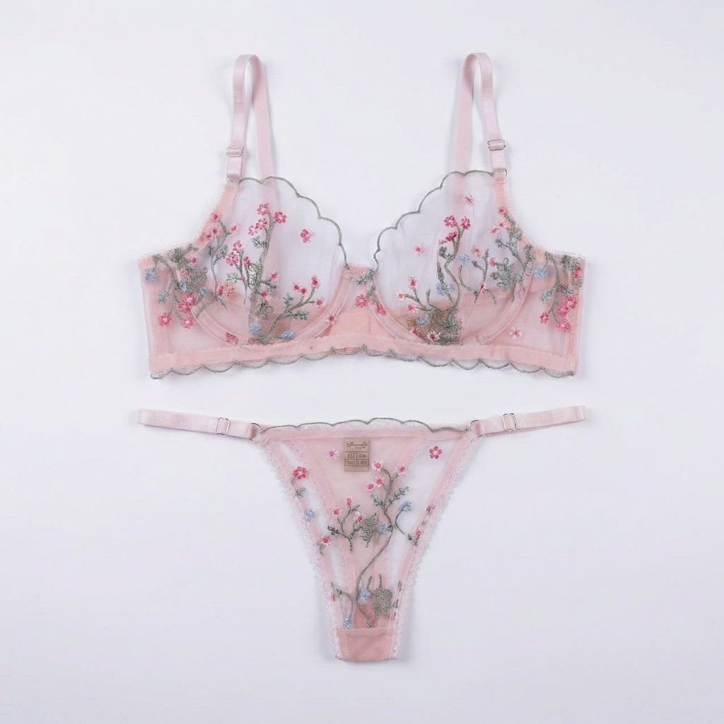 Pembe Çiçek İşlemeli Takım