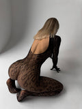 Wild Temptation Leopar Desenli Vücut Çorabı Siyah