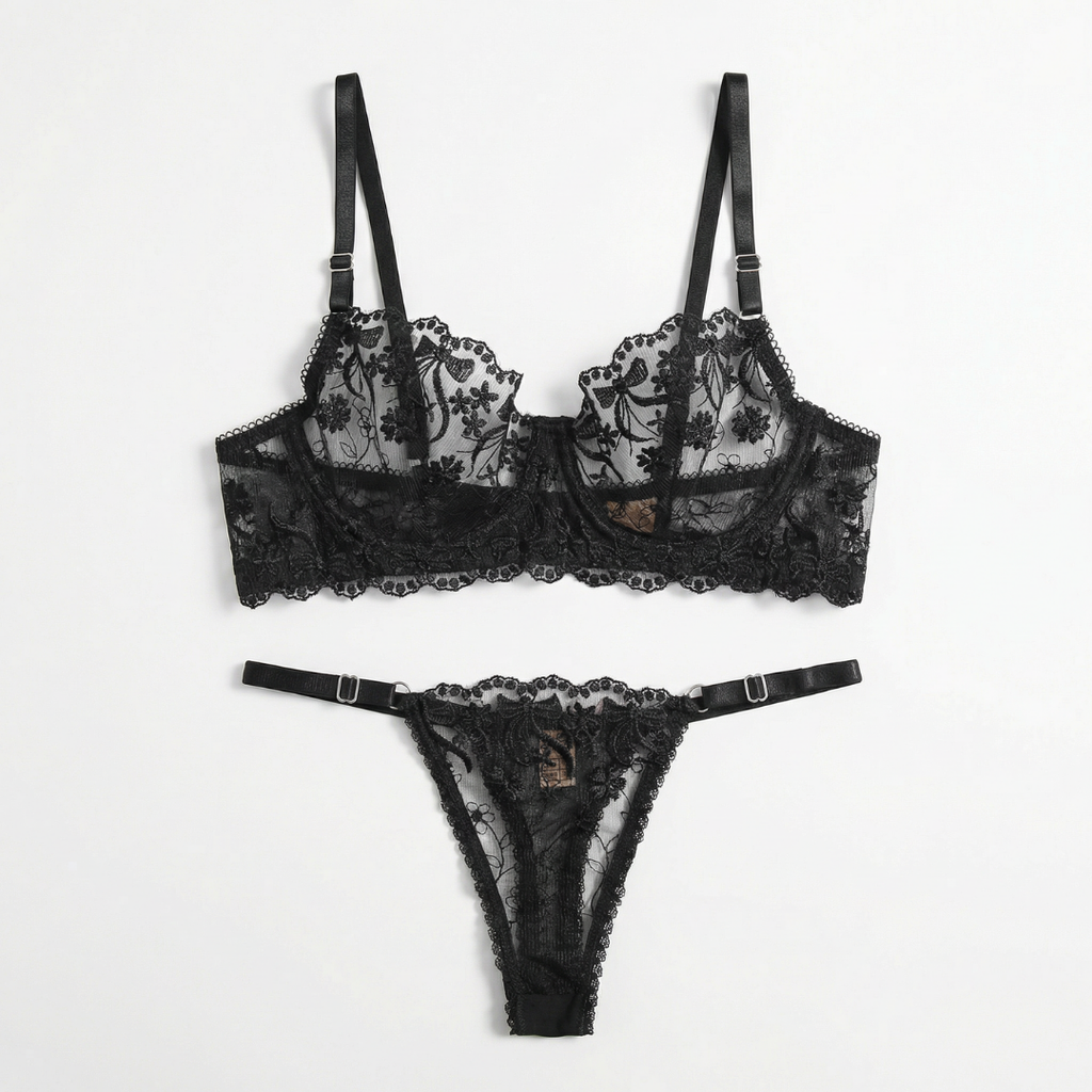 Siyah Dantel Detaylı Takım