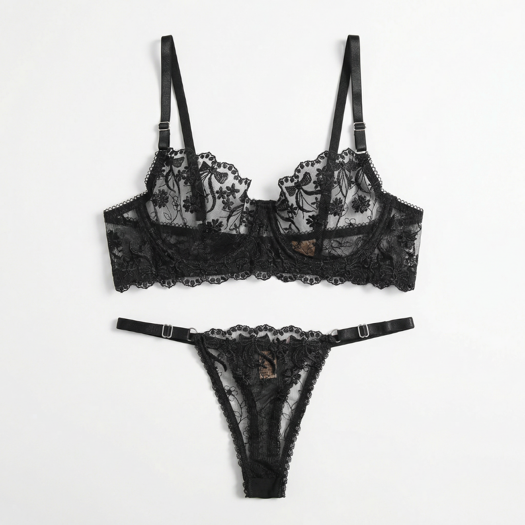 Siyah Dantel Detaylı Takım