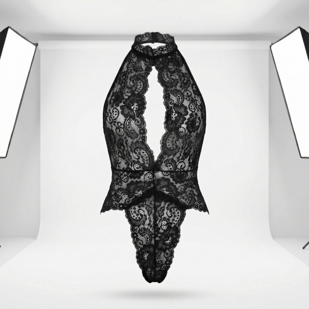 Siyah Dantel Derin V Yaka Fantazi Body